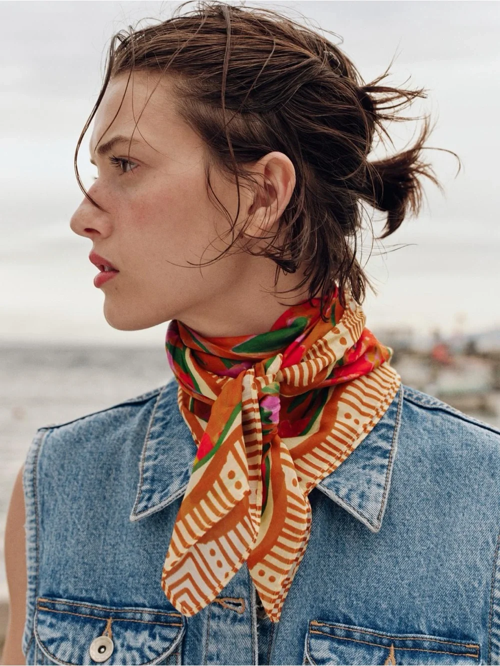 Zara watercolors print silk modal scarf, 80x 80 cm, multicolored